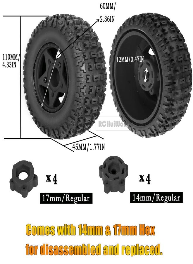 RCHuiWow RC 12mm/14mm Hex Wheels & Tires for 1/10 RC Scale Truck,RC Truck Tires for 1/10 Slash 2WD 4×4 Senton Axia1 L0SI Red cat Rc 4wd,4PCS,Black - Image 4